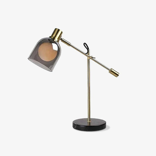 Adjustable Black Marble & Metal Table Lamp with Smoked Glass Shade