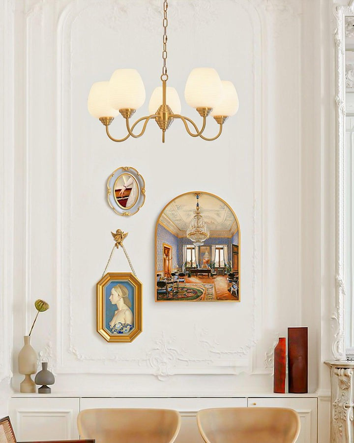 Alton Antique Brass & White Glass Ceiling Chandelier