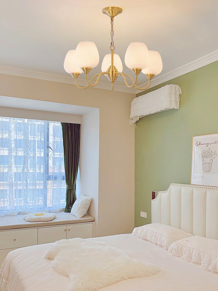 Alton Antique Brass & White Glass Ceiling Chandelier