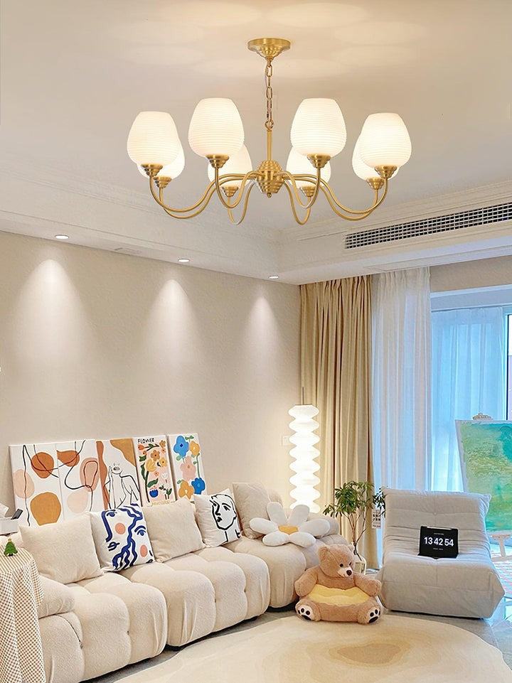 Alton Antique Brass & White Glass Ceiling Chandelier