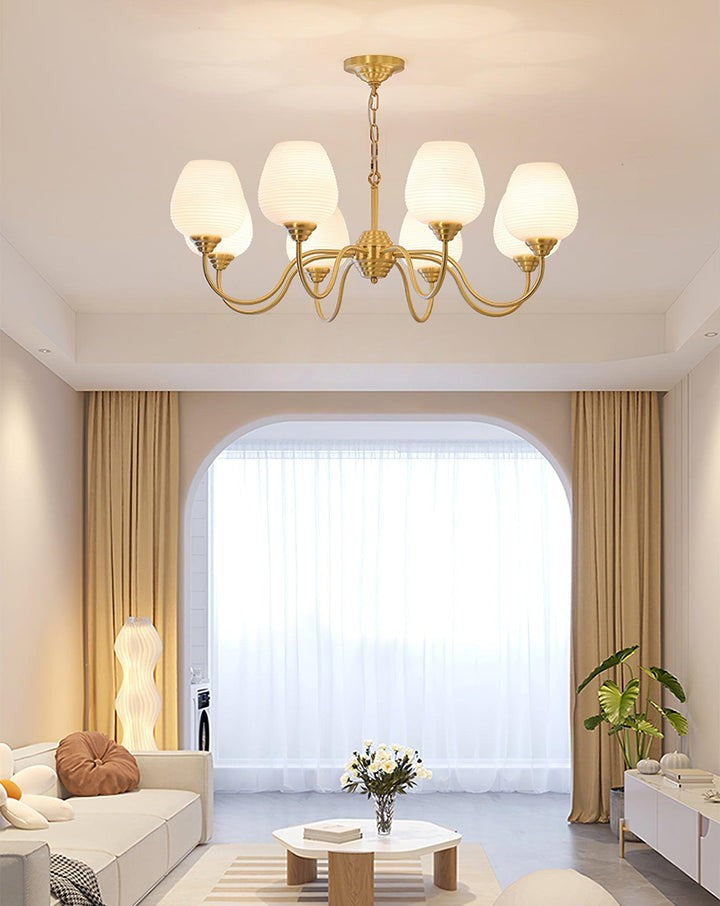 Alton Antique Brass & White Glass Ceiling Chandelier