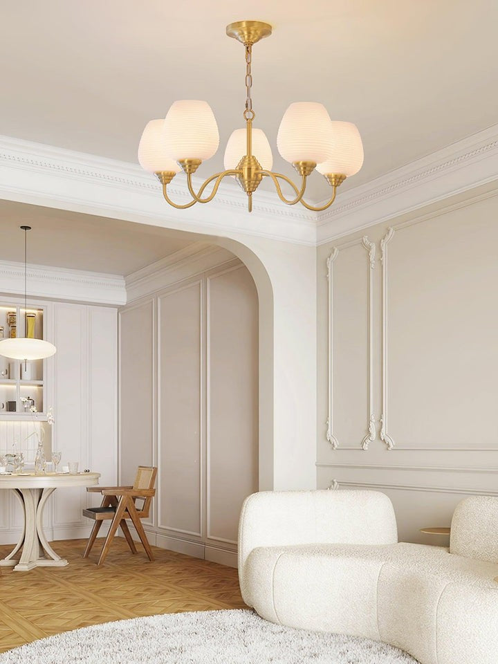 Alton Antique Brass & White Glass Ceiling Chandelier