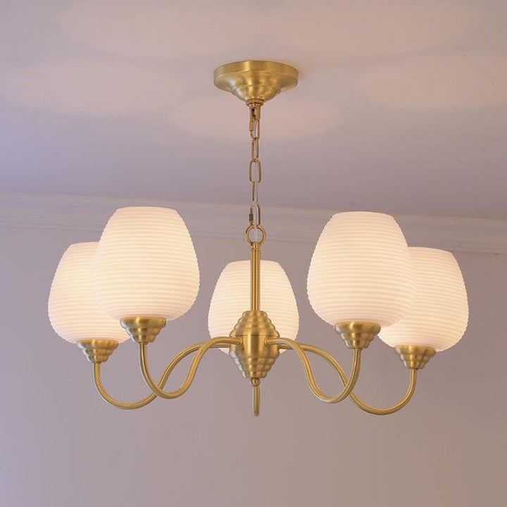 Alton Antique Brass & White Glass Ceiling Chandelier