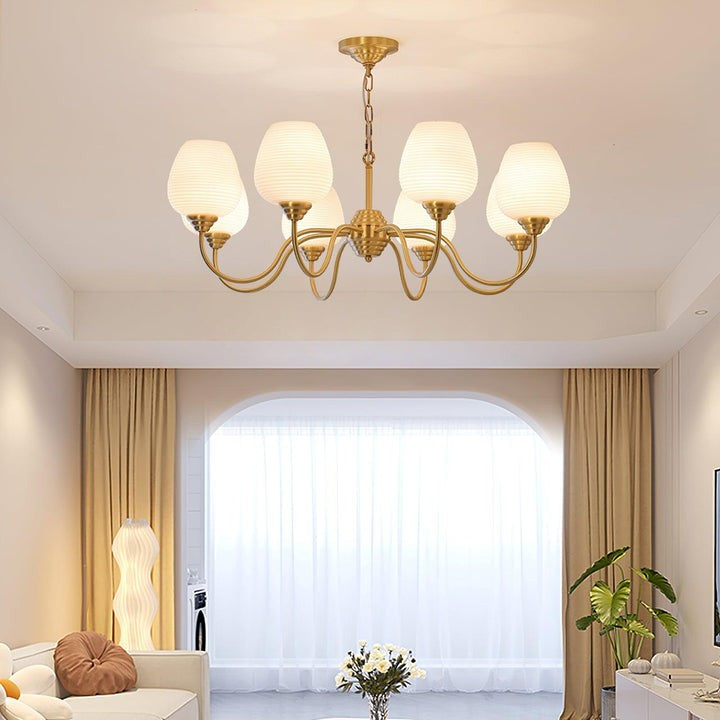 Alton Antique Brass & White Glass Ceiling Chandelier