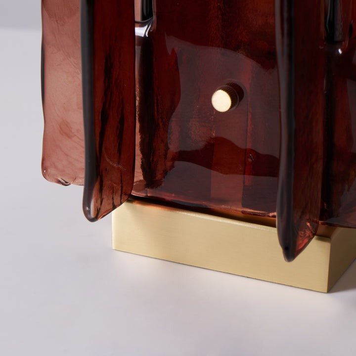 Amber Glass Block Table Lamp with Brass Base