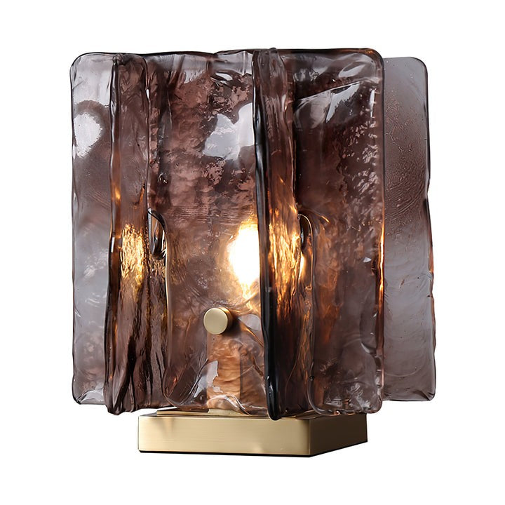 Amber Glass Block Table Lamp with Brass Base