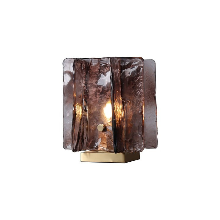 Amber Glass Block Table Lamp with Brass Base