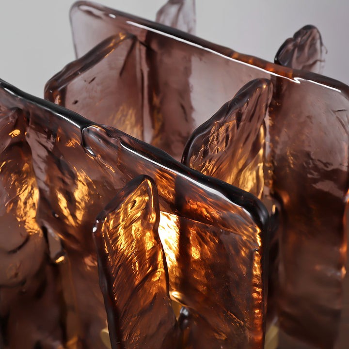 Amber Glass Block Table Lamp with Brass Base