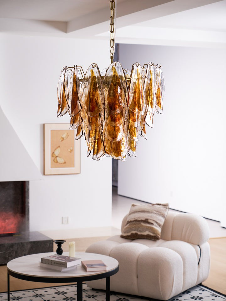 Amber Murano Glass Leaf Chandelier