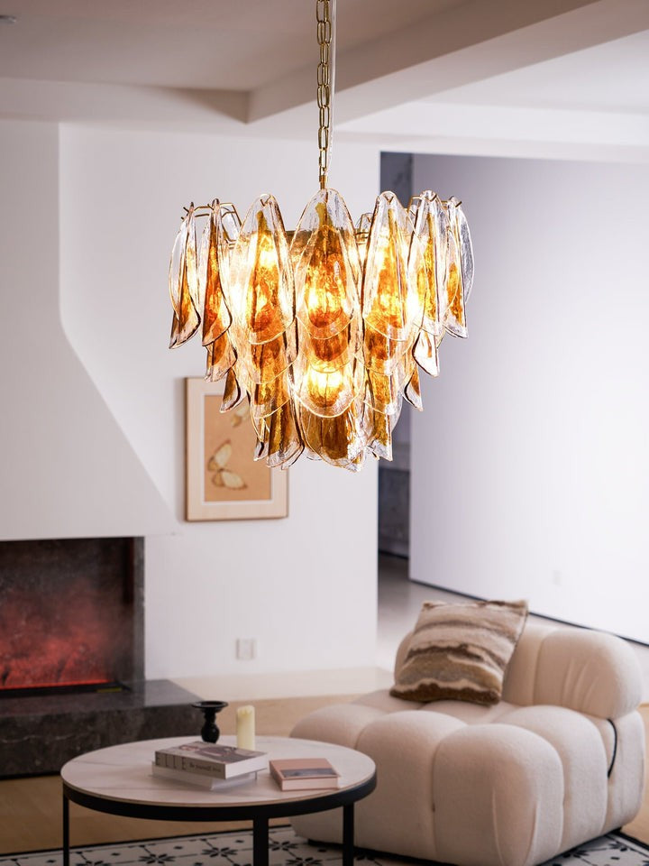 Amber Murano Glass Leaf Chandelier