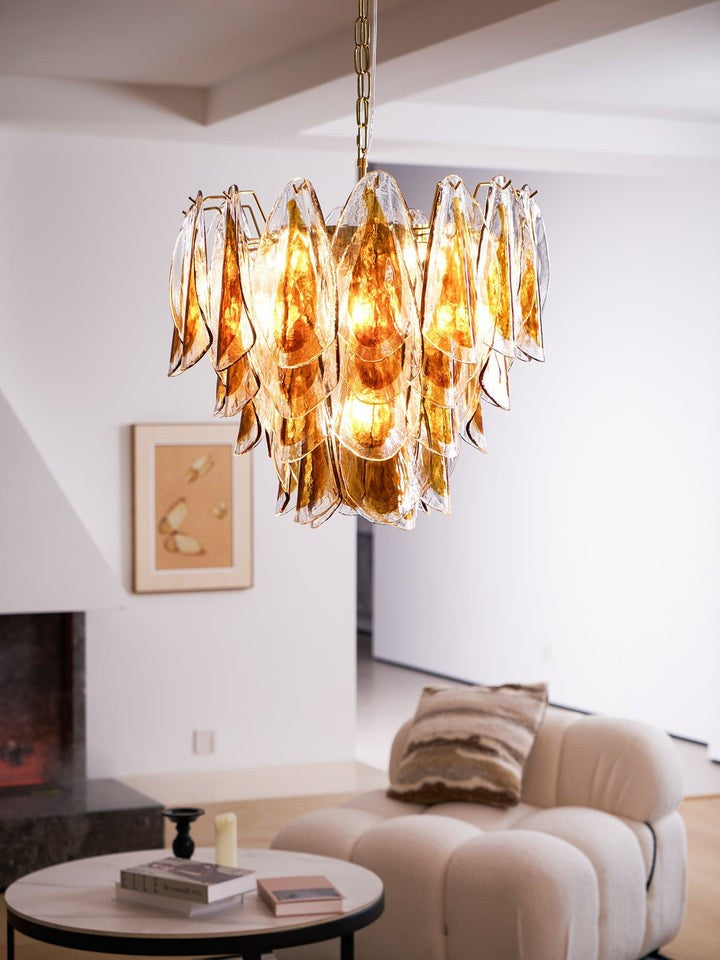 Amber Murano Glass Leaf Chandelier