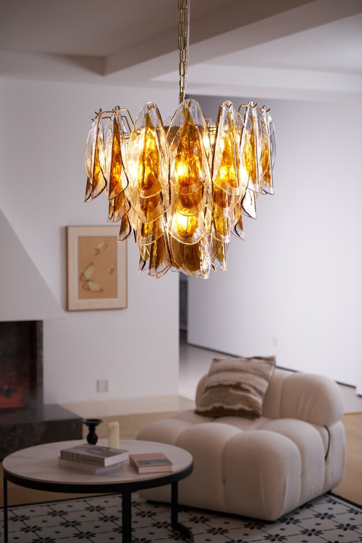 Amber Murano Glass Leaf Chandelier