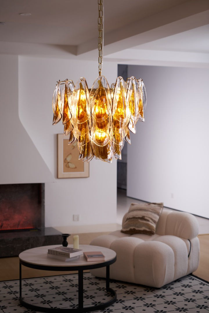Amber Murano Glass Leaf Chandelier