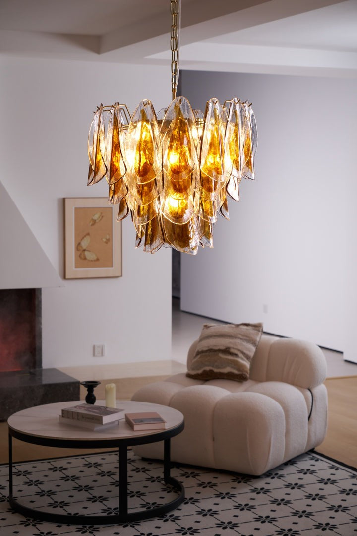 Amber Murano Glass Leaf Chandelier