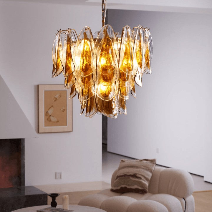 Amber Murano Glass Leaf Chandelier