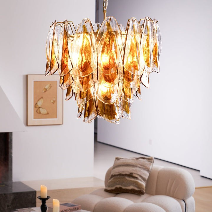 Amber Murano Glass Leaf Chandelier