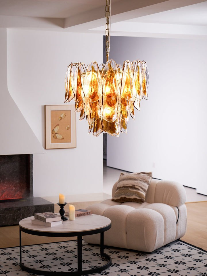 Amber Murano Glass Leaf Chandelier