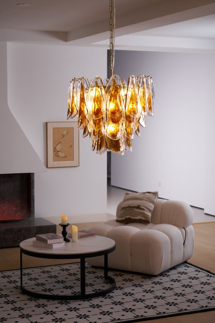 Amber Murano Glass Leaf Chandelier