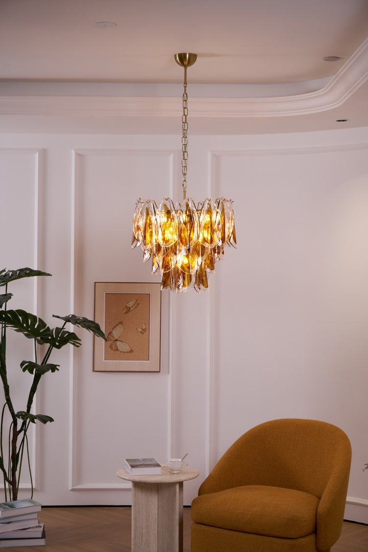 Amber Murano Glass Leaf Chandelier