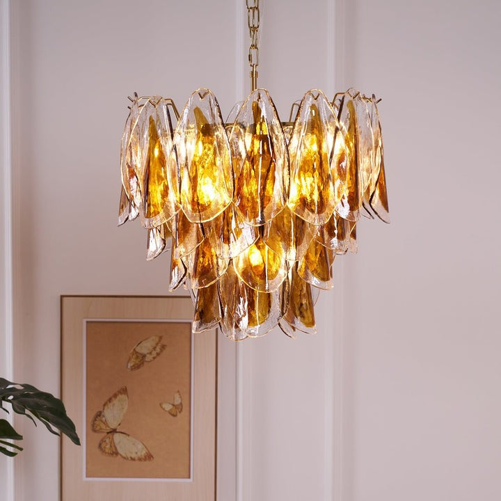 Amber Murano Glass Leaf Chandelier
