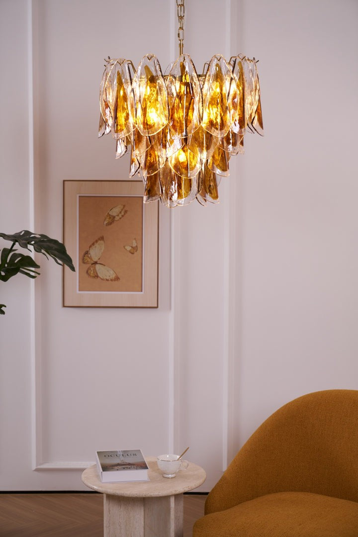Amber Murano Glass Leaf Chandelier