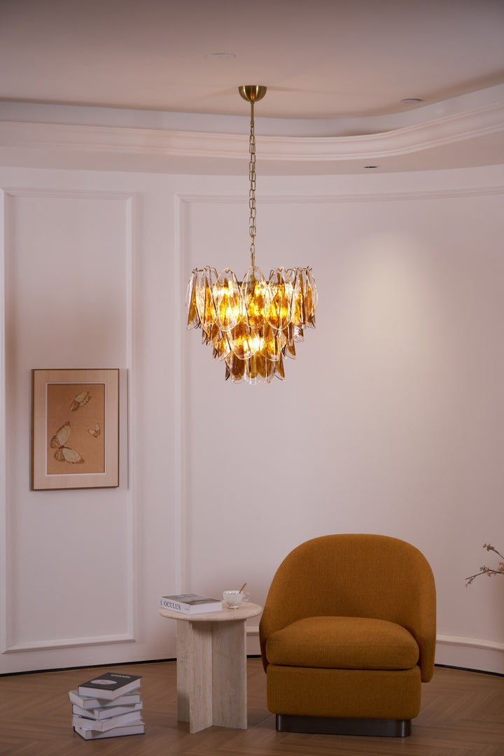 Amber Murano Glass Leaf Chandelier