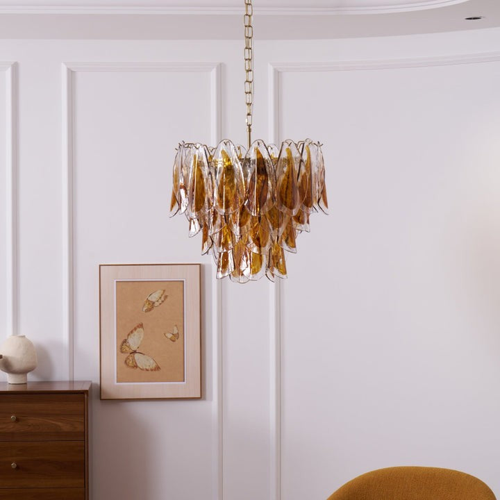Amber Murano Glass Leaf Chandelier