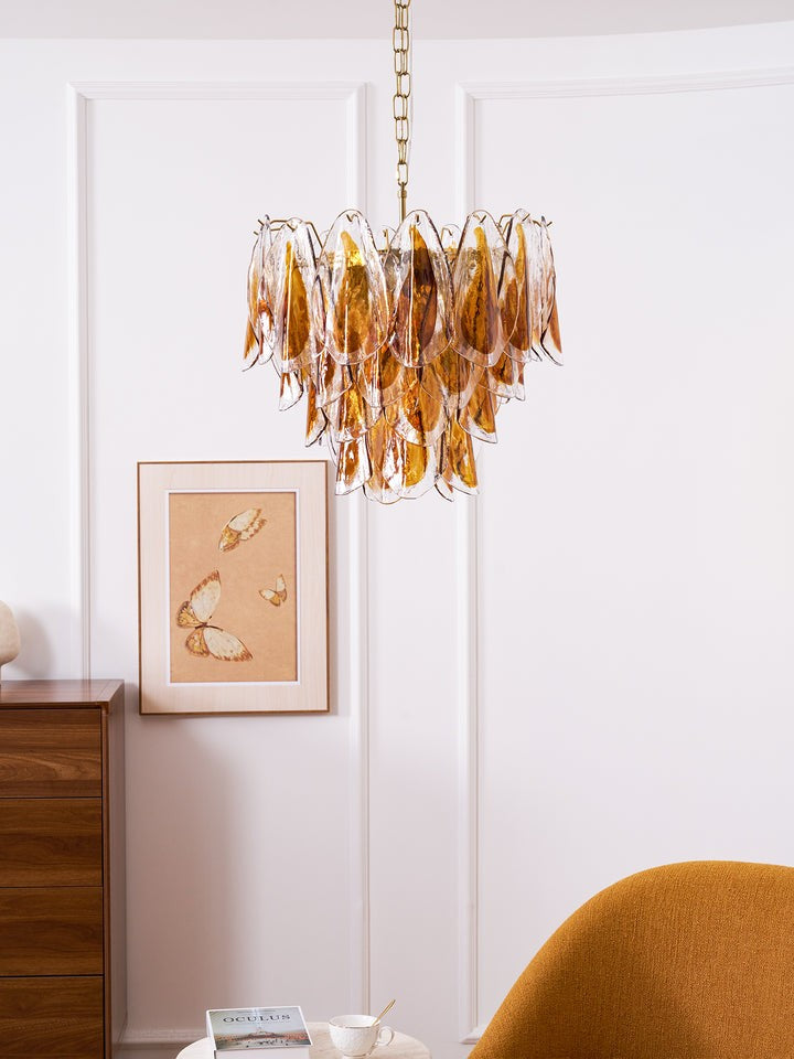 Amber Murano Glass Leaf Chandelier