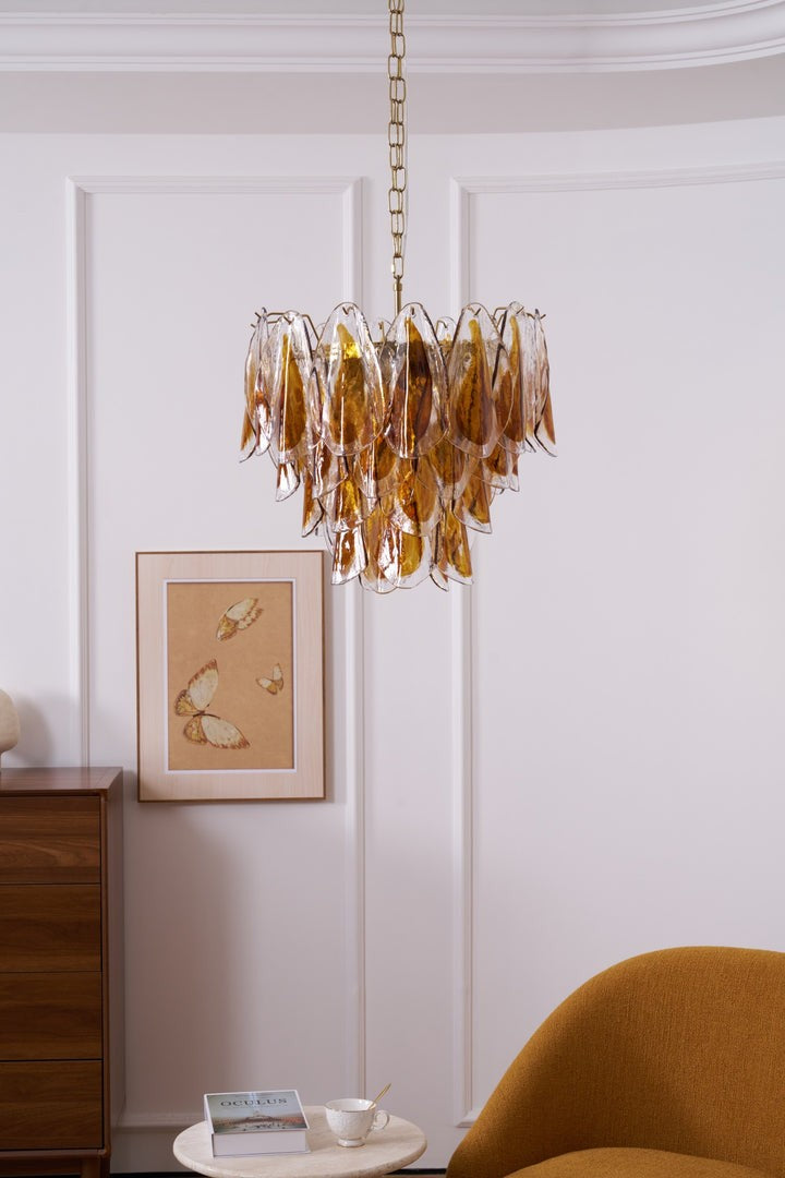 Amber Murano Glass Leaf Chandelier
