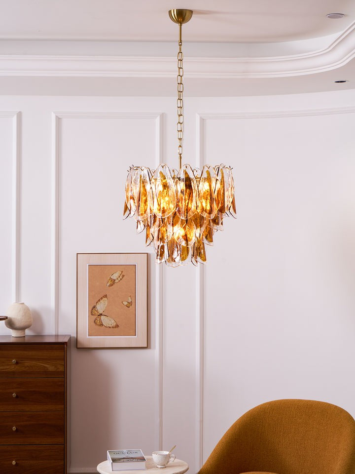 Amber Murano Glass Leaf Chandelier