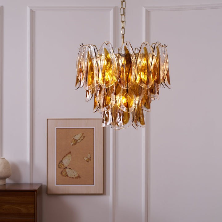 Amber Murano Glass Leaf Chandelier
