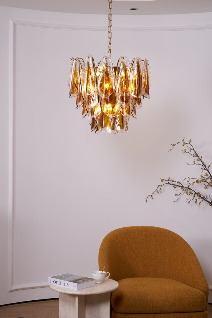 Amber Murano Glass Leaf Chandelier