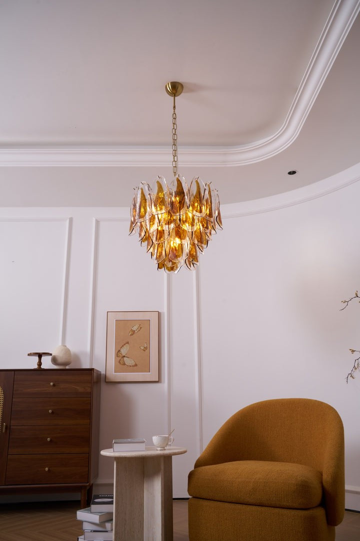Amber Murano Glass Leaf Chandelier