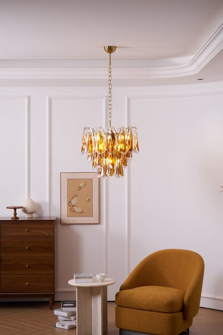 Amber Murano Glass Leaf Chandelier