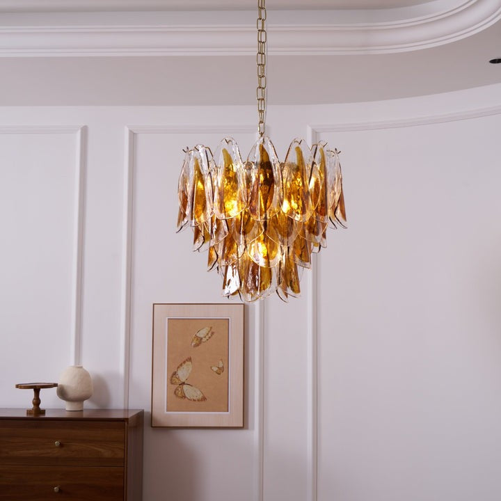 Amber Murano Glass Leaf Chandelier