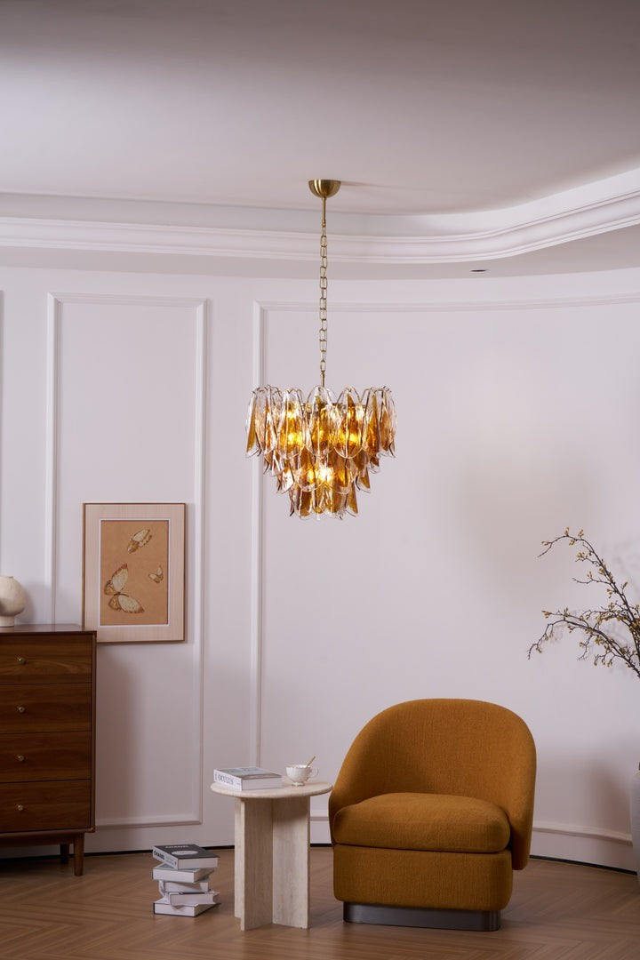 Amber Murano Glass Leaf Chandelier