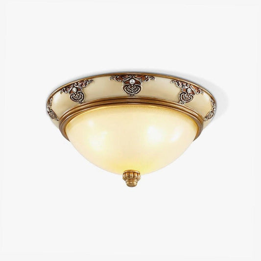 Antique Beige Flush Mount Ceiling Light with Frosted Glass