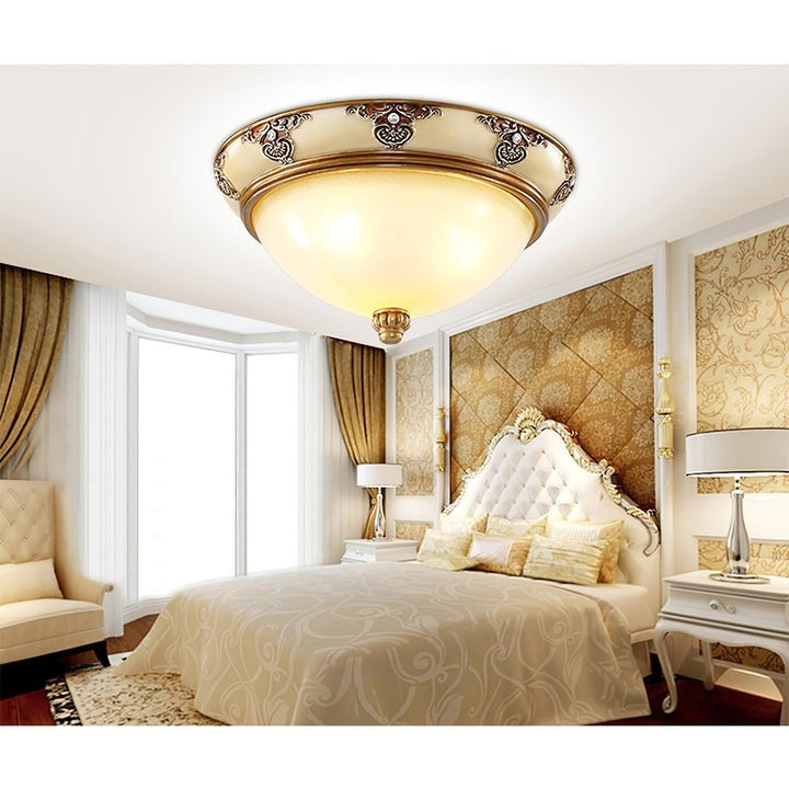 Antique Beige Flush Mount Ceiling Light with Frosted Glass