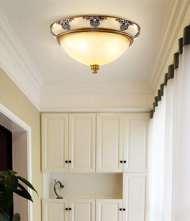 Antique Beige Flush Mount Ceiling Light with Frosted Glass
