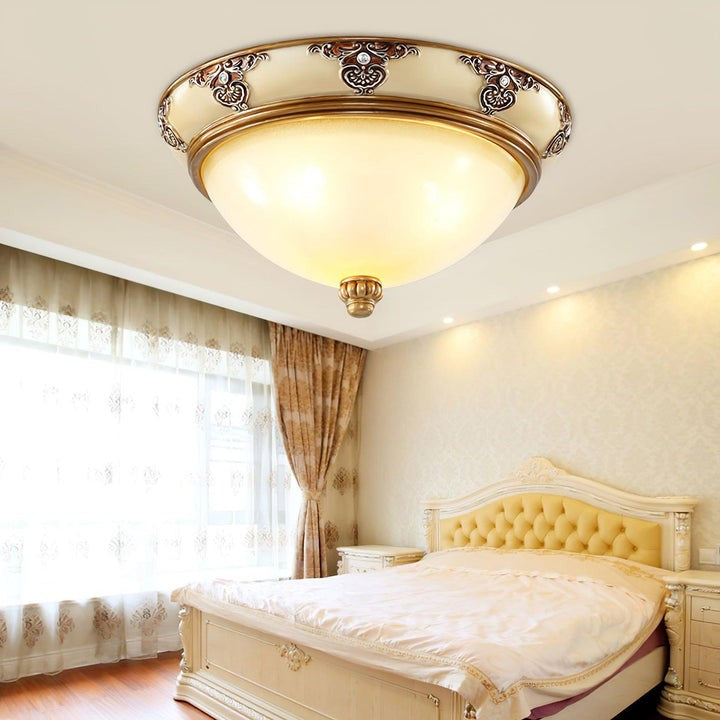 Antique Beige Flush Mount Ceiling Light with Frosted Glass