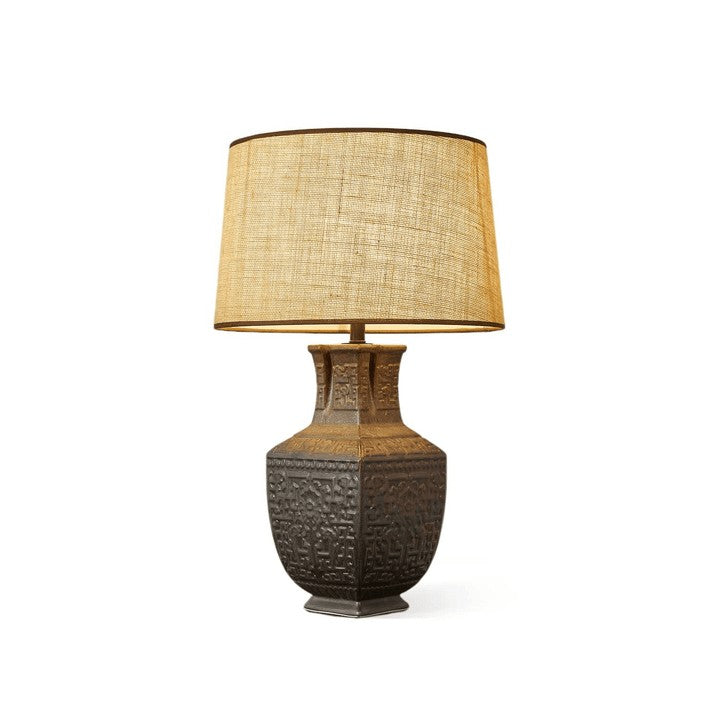 Antique Bronze Ceramic Table Lamp with Linen Shade