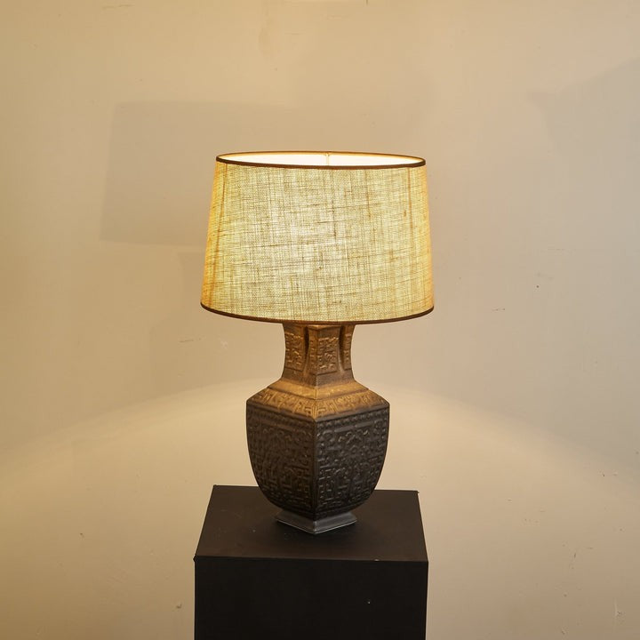 Antique Bronze Ceramic Table Lamp with Linen Shade