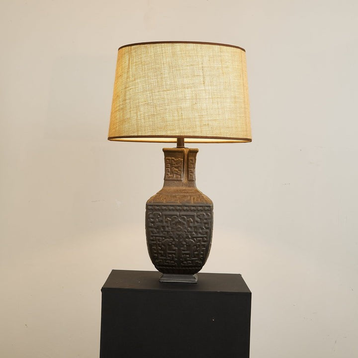 Antique Bronze Ceramic Table Lamp with Linen Shade