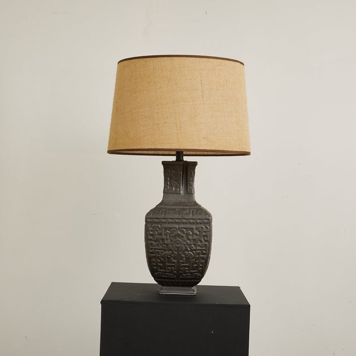 Antique Bronze Ceramic Table Lamp with Linen Shade