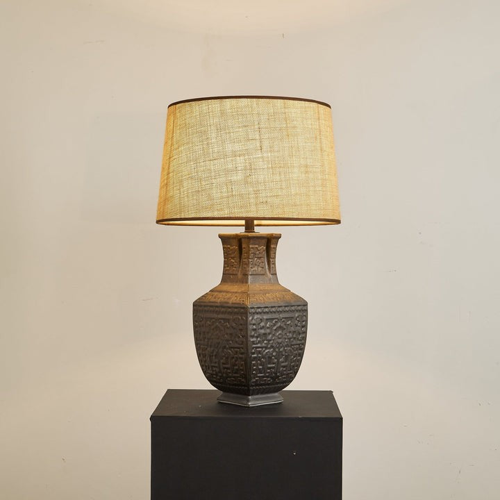 Antique Bronze Ceramic Table Lamp with Linen Shade