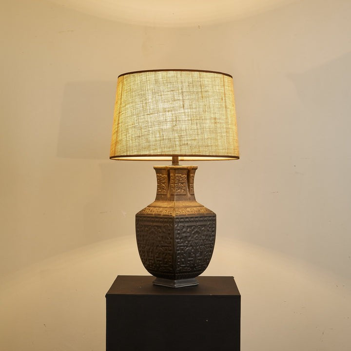Antique Bronze Ceramic Table Lamp with Linen Shade