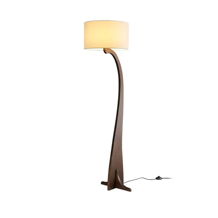 Arched Wooden Floor Lamp with Fabric Shade