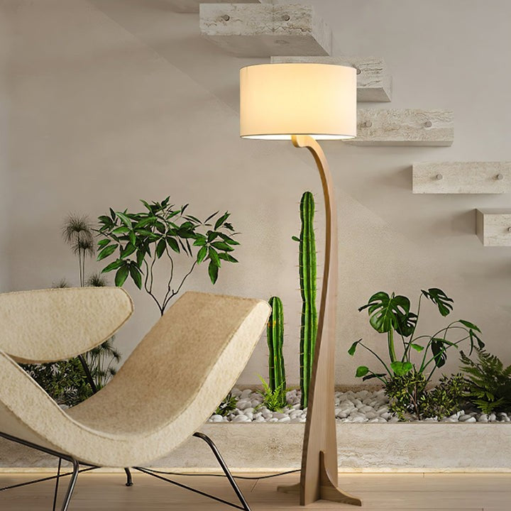 Arched Wooden Floor Lamp with Fabric Shade