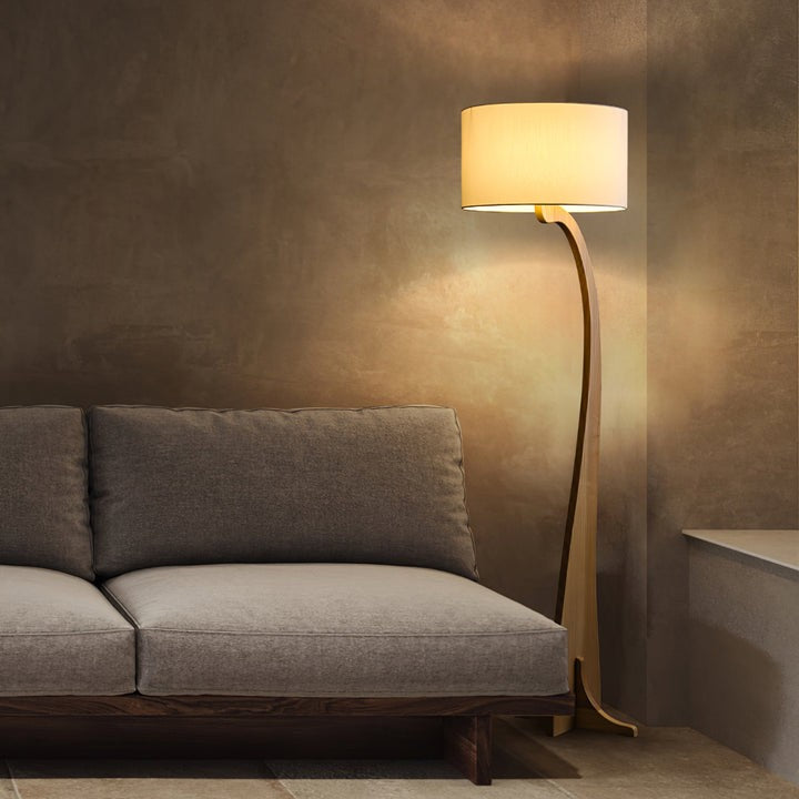 Arched Wooden Floor Lamp with Fabric Shade
