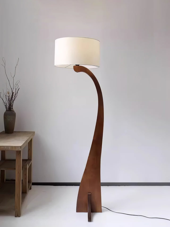 Arched Wooden Floor Lamp with Fabric Shade